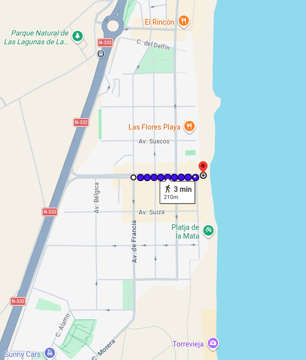 route from the holiday home to the beach